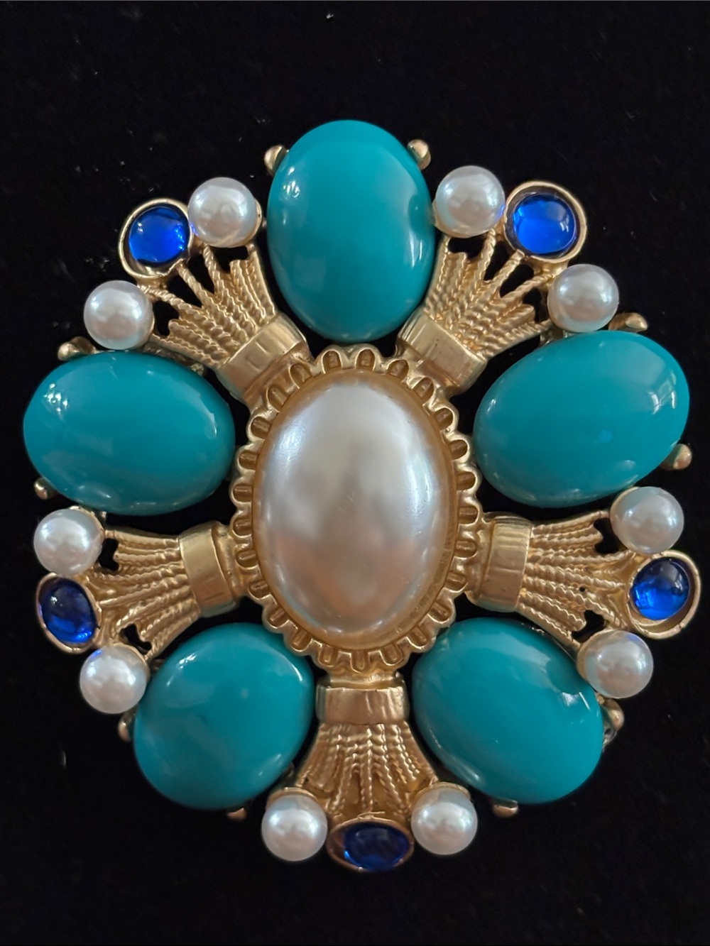 Gold-Tone Turquoise & Pearl Statement Brooch